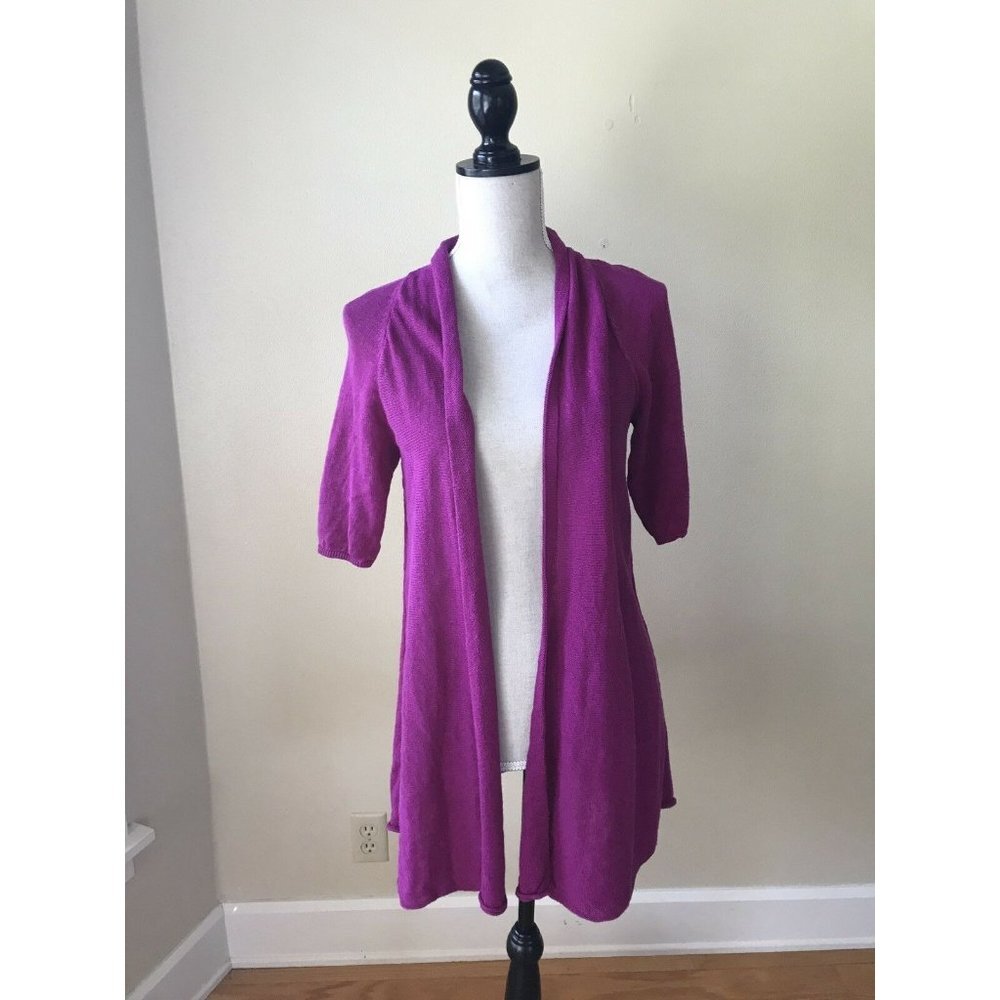 Eileen Fisher Purple Linen Short Sleeve Open Front